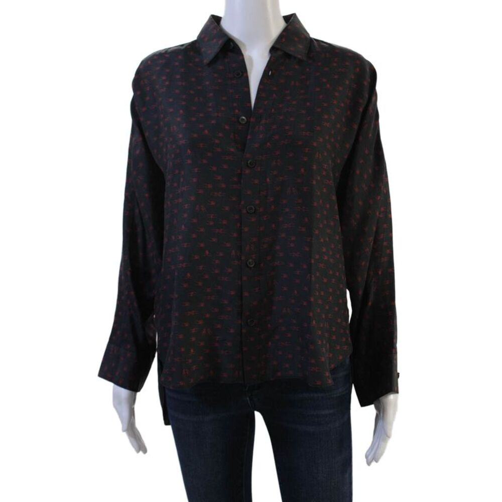 Colovos Women Black Collared Button Up Blouse Long Sleeve Polyester Size S